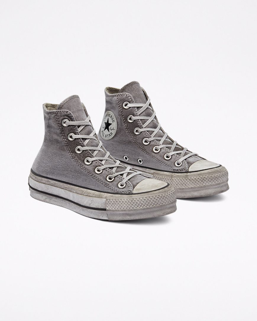 Sapatos Plataforma Converse Chuck Taylor All Star Lift Smoked Lona Cano Alto Feminino Cinzentas Branco | PT M00543P